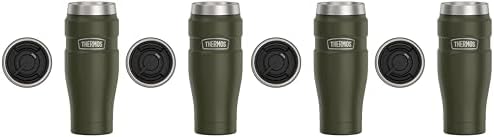 THERMOS Stainless King Vacuum-Insulated Travel Tumbler, 16 Ounce, Army Green (Pack of 4) by Thermos