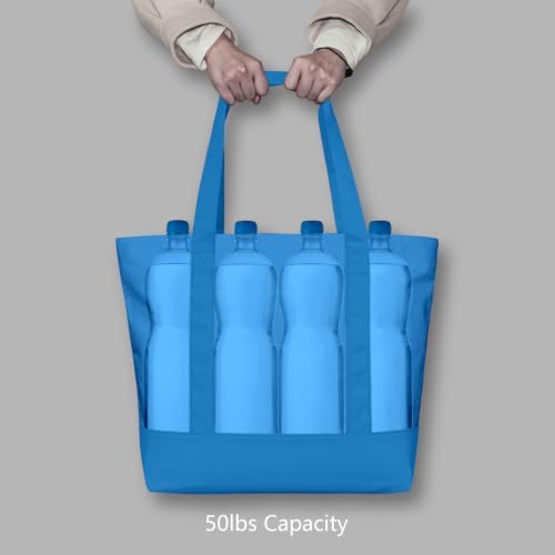TOPDesign 6-Pack Canvas Tote Bags with an External Pocket, Reusable Grocery Shopping Bags, Top Zipper Closure, Daily Essentials (Ocean Blue) - Image 6
