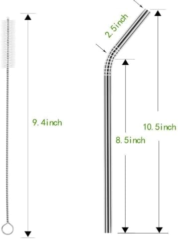 Set of 10 Stainless Steel Straws, HuaQi Bent Reusable Drinking Straws 10.5'' Long 0.24‘’ Dia for 30 oz Tumbler and 20 oz Tumbler, 2 Cleaning Brush Included (10 Bent Staw + 2 Brushes） - Image 2