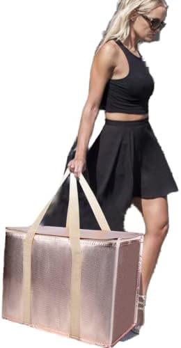 insulated picnic bag extra cooler Grocery shopping bags, Reusable, Heavy Duty, zipped zipper,Collapsible,tote,for men,women,for car,Recycled Golden XL-Large by Musbus