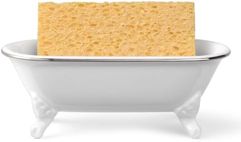 Mini Clawfoot Bathtub Soap Dish,Bar Soap Holder,White Silver Rim - Image 5