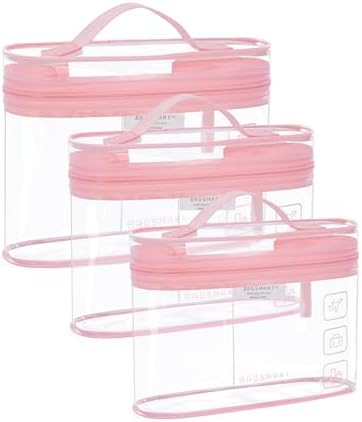 BAGSMART TSA Approved Toiletry Bag, 3 Pack Clear Makeup Cosmetic Bag Organizer, Quart Size Travel Bag for Toiletries, Carry-on Travel Accessories Essentials, Pink-3pcs by BAGSMART