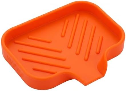 MicoYang Silicone Soap Dish with Drain Spout, Self-Draining Sink Organizer Tray for Bathroom and Kitchen, Sponges, Dispensers and Soap Holder, Non-Slip and Dishwasher Safe, Orange (Compact, 4.9"×3.2") by MicoYang