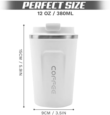 SPLMIFA Travel coffee mugs leak-proof, reusable coffee cups with lids, stainless steel vacuum insulated coffee tumblers, thermal insulation cups for men & women keep drinks hot & cold(2nd-White, 12OZ) - Image 4