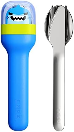 ZOKU Kids Pocket Utensil Set, Shark - Stainless Steel Fork, Knife, and Spoon in Case - Portable Design for Travel, School, Picnics, Camping and Outdoor Home Use by ZOKU