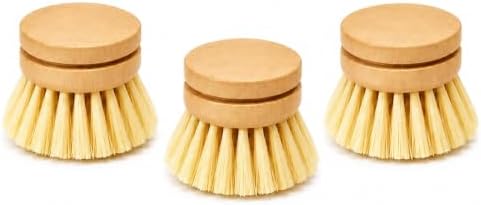 Natural Bristle Dish Brush Refill Heads, 3 Pack, Heads Only by Jenzelix