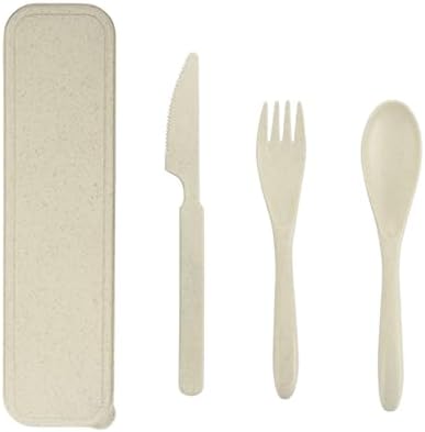 Wheat Straw Travel Cutlery Set with Case, Portable Reusable Flatware by Unknown