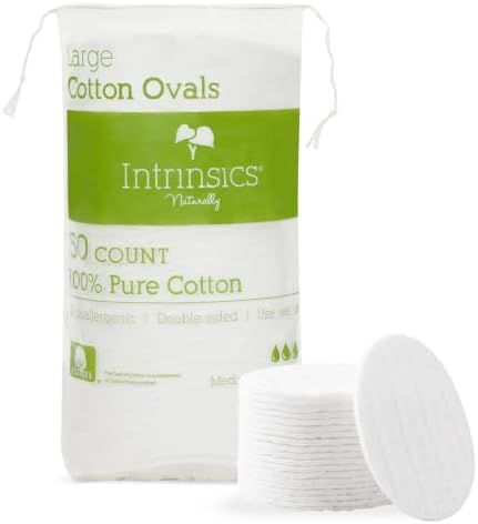 Intrinsics Premium 3” Large Cotton Rounds (50 Count) – Lint-Free Cotton Pads for Face & Makeup Removal | Dual-Sided Face Pads for Cleansing & Exfoliation | Hypoallergenic and 100% Pure Cotton by Intrinsics%C2%AE