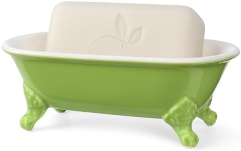 6.5" Ceramic Mini Clawfoot Bathtub Soap Dish,Bar Soap Holder,Lime by NEWHENGS