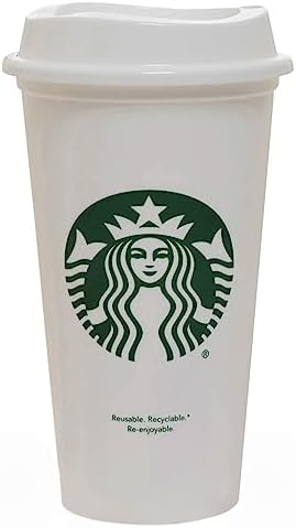 Starbucks White Reusable Plastic Travel Mug/Cup/Tumbler Grande Medium, 16oz 473ml by Unknown