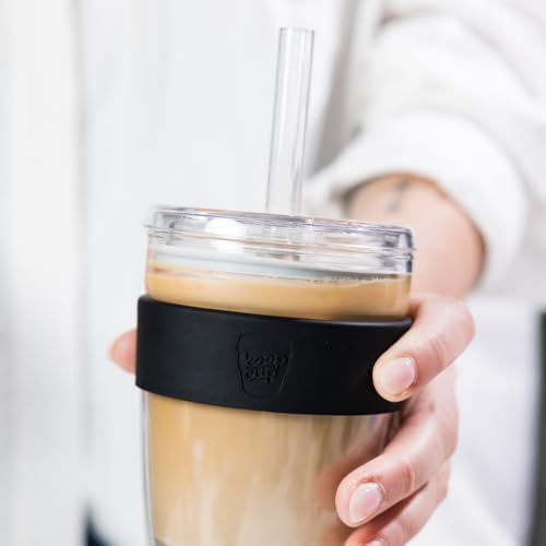 KeepCup Cold Cup - Longplay Double wall Glass Ice Coffee Tumbler with Lid and Straw - 16oz (454ml) - Black - Image 4