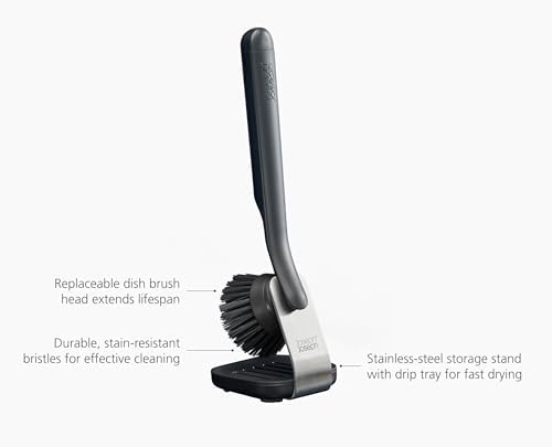 Joseph Joseph SinkTech Dish Brush with Replacement Head and Stainless-Steel Storage Stand Drip Tray - Image 5
