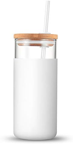 Tronco 20 oz Glass Tumbler with Lids and Straws, Reusable Iced Coffee Cups - Image 4