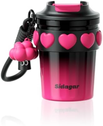 12 oz Insulated Coffee Tumbler with Lid, Cute Travel Mug, Black by Sidagar