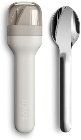 Zoku Pocket Utensil Set Stainless Steel Fork, Knife, and Spoon in Case Grey by ZOKU