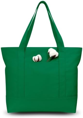 TOPDesign 1-Pack Canvas Tote Bag with an External Pocket, Reusable Grocery Shopping Bag, Top Zipper Closure, Daily Essentials (Green) by TOPDesign