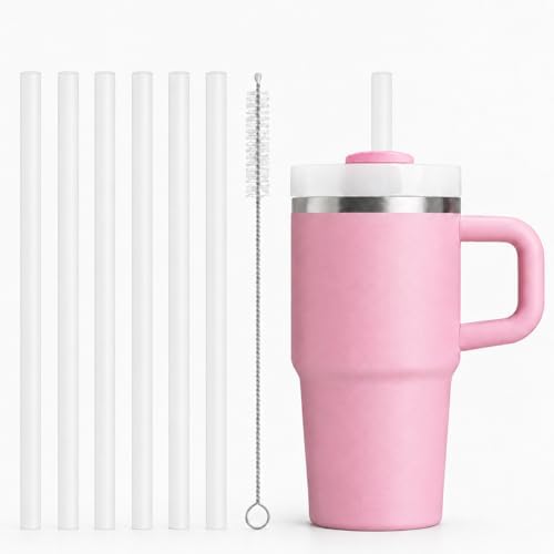 Replacement Straws Compatible with 20 oz Stanley Quencher Tumbler, 8.5 Inch Reusable Straws, Drinking Cup Accessories, White-6 Pack by Bubrike