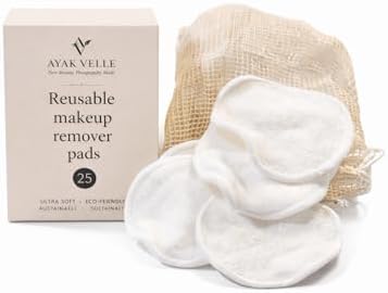 Reusable Bamboo Cotton Makeup Remover Pads, 25 Count, with Mesh Storage Bag, Washable (White) by Unknown