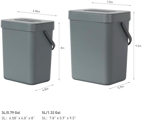 EKO Puro Mini Wall-Mounted Kitchen Trash Can with Lid, Food Waste Caddy, 1.32 Gall / 5L (Grey) (Pack of 12) - Image 2
