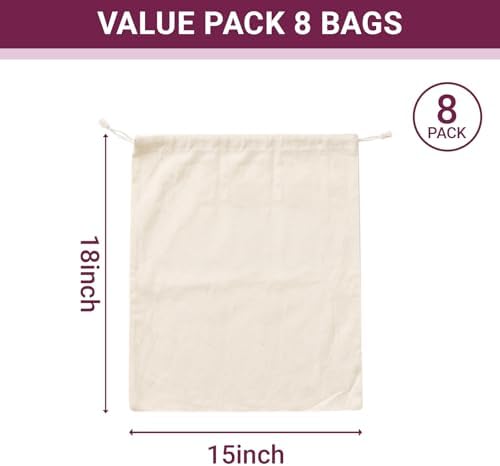 Set of 8 Ambrosia Cotton Produce Bags Drawstring Muslin - Image 6