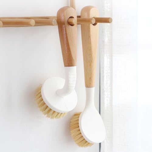 3pcs Wooden Dish Brush,Natural Sisal Bristle Kitchen Scrubber | Short Medium Long Wood Handle Brush,Eco Friendly Non Scratch Pot Cleaner (3‑Pack Short Round‑Head) - Image 4
