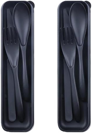 2Pack Black Wheat Straw Utensils, BPA Free Fork Spoon Knife with Case by Unknown