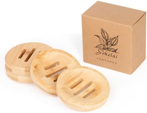 Bamboo Soap Dish for Bar Soap in Shower 4PCS, Wooden Round Holders Self-Draining Tray for Shampoo Conditioner Bars Holder, Travel Soap Saver Case for Bathroom, Kitchen Sink, Bath Tub, Razor Sponges - Image 6