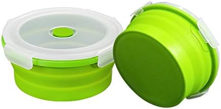 URBEST Collapsible Bowls, Silicone Food Storage Containers with Lids for Camping, Set of 4 Round Silicone Lunch Containers, Microwave and Freezer Safe (greener， 4) - Image 5