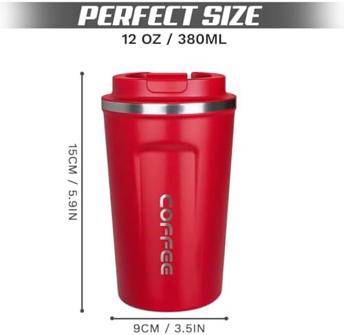 SPLMIFA Travel coffee mugs leak-proof, reusable coffee cup with lid, stainless steel vacuum insulated coffee tumblers, thermal insulation cups for men & women keep drinks hot & cold (2nd-Red, 12OZ) - Image 4