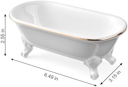 Mini Clawfoot Bathtub Soap Dish,Bar Soap Holder,White Gold Rim - Image 6