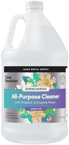 Clean Revolution SuperCharged All Purpose Cleaner Refill with Smart Probiotic + Enzyme Complex, Multi-Surface Kitchen Bathroom & Floor Cleaner, Spring Air, 128 Fl Oz by CleanRevolution