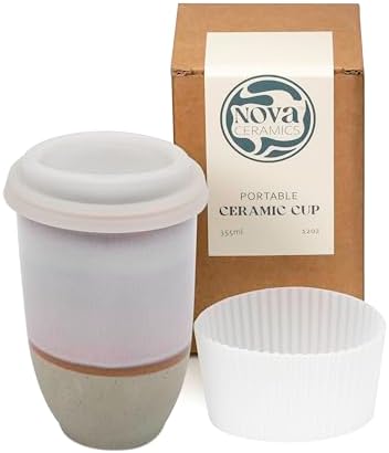 NOVA CERAMICS Travel Mug – Portable Coffee Tumbler – Unique to Go Mug – Microwave & Dishwasher Safe Purple Coffee Tumbler - Gifts for Women Men Him Her – 12oz – Horizon by NovaCeramics