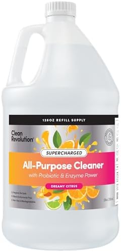 Clean Revolution SuperCharged All Purpose Cleaner Refill with Smart Probiotic + Enzyme Complex, Multi-Surface Kitchen Bathroom & Floor Cleaner, Dreamy Citrus, 128 Fl Oz by CleanRevolution