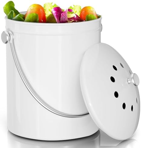Utopia Kitchen Countertop Compost Bin 1.3 Gallon, Stainless Steel, White by UTOPIAKITCHEN