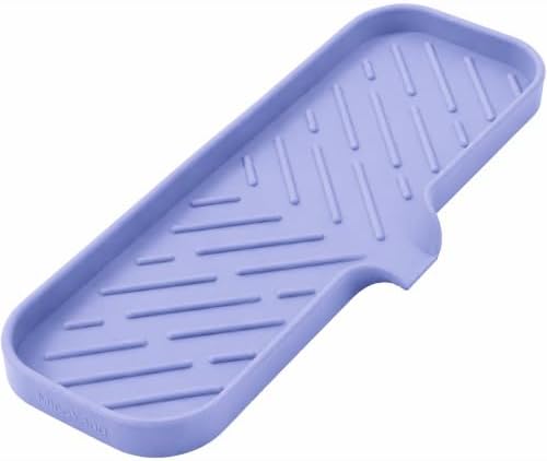 MicoYang Silicone Soap Dish with Drain Spout — Self-Draining Double Sink Organizer Tray for Kitchen & Bath, Dispensers, Sponges & Soap Holder, Non-Slip & Dishwasher Safe, Light Purple (Large, 12"×4") by MicoYang