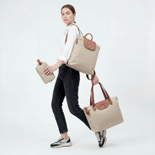 Longvoyage Bonne Vivante 3-Piece Travel Bag Set, Roll-Up Backpack, Large Waterproof Bag & Cosmetic Case, Matching Travel Accessories, Beige - Image 2
