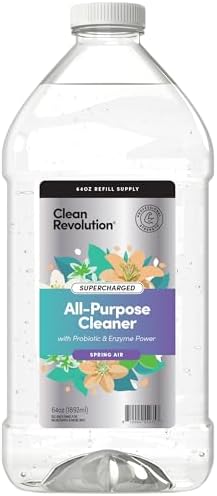 Clean Revolution SuperCharged All Purpose Cleaner Refill with Smart Probiotic + Enzyme Complex, Multi-Surface Kitchen Bathroom & Floor Cleaner, Spring Air, 64 Fl oz (Pack of 1) by CleanRevolution