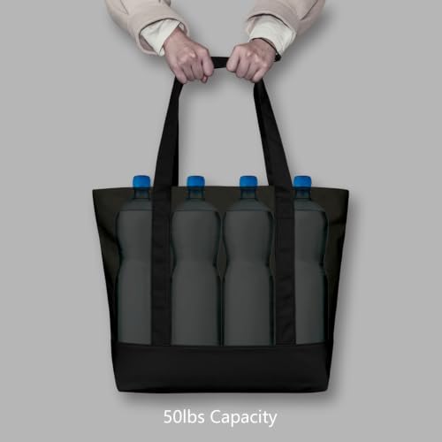 TOPDesign 1-Pack Canvas Tote Bag with an External Pocket, Reusable Grocery Shopping Bag, Top Zipper Closure, Daily Essentials (Black) - Image 6