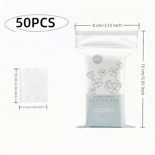 50-Pack 100% Pure Cotton Makeup Remover Pads | Soft, Hypoallergenic & Lint-Free Facial Rectangle for Sensitive Skin | Reusable, Double-Sided with Reinforced Edges | Makeup Skincare(50 Count) - Image 2