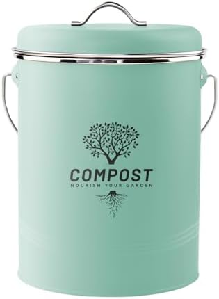 Kitchen Countertop Compost Bin, Odor Resistant Indoor Compost Bin with Lid and Charcoal Filter, Rust Resistant Coated Compost Bucket, Compost Container, Mint by Holismo