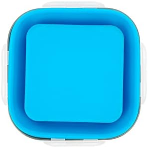 CARTINTS 900ml Collapsible Bowl With Plastic Lid for Camping, Silicone Lunch Container Set Includes Foldable Spoon, Space-Saving Travel Food Container, Microwave Freezer Safe, Blue - Image 5