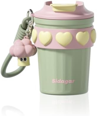 12 oz Insulated Coffee Tumbler with Lid, Cute Travel Mug, Green by Sidagar
