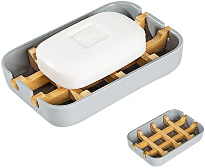 Eco-Friendly Bamboo Soap Dishes, Removable Soap/Sponge Holder for Home, Bathtub Soap Tray, Grey by Sansnow