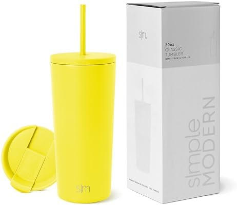 Simple Modern Insulated Tumbler with Lid and Straw | Iced Coffee Cup Reusable Stainless Steel Water Bottle Travel Mug | Gifts for Women Men Her Him | Classic Collection | 20oz | Canary by Unknown