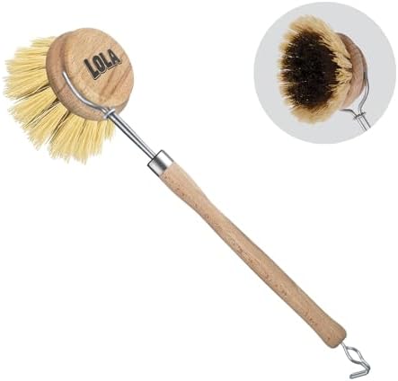LOLA - The Original- Pot & Pan Brush, Heavy Duty Brass Wire & Tampico Bristles, Handle Made from Sustainable Birch Wood for Cleaning, 1 Count by LolaProducts