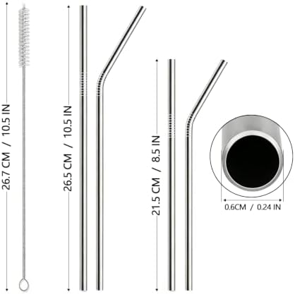12 Pack Reusable Stainless Steel Metal Drinking Straws: 3 Bent + 3 Straight 8.5 in and 3 Bent + 3 Straight 10.5 in, Includes 2 Cleaning Brushes, Fits 20-30 oz Tumblers, Dishwasher Safe - Image 2