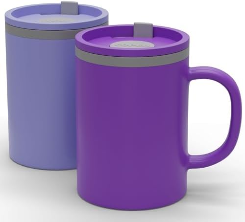 Copco Iconic 16oz Double Wall Insulated Desk Mug with Lid & Handle, Set of 2, BPA-Free Reusable Plastic, Spill-Resistant, Microwave & Dishwasher Safe, Wide Mouth (Purple/Light Purple) by Copco
