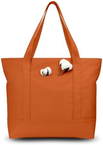 TOPDesign 3-Pack Canvas Tote Bags with an External Pocket, Reusable Grocery Shopping Bags, Top Zipper Closure, Daily Essentials (Orange) by TOPDesign