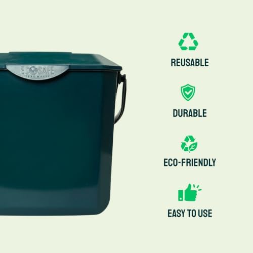 EcoSafe KCGRN Kitchen Caddy Food Waste Bin, Plastic, 2.5 Gallon, Green - Image 3