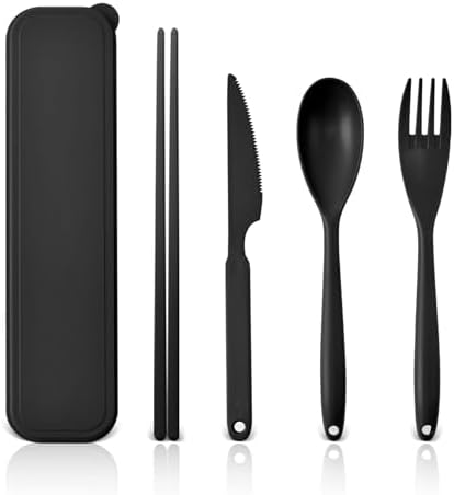 Large Reusable Travel Utensils with Case, Plastic Camping Cutlery Set by Lnrkai